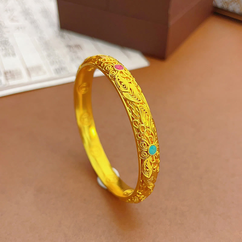 Nimara Ritual Copper Plated Gold Flowers Leaves Luck Bracelet Bangle