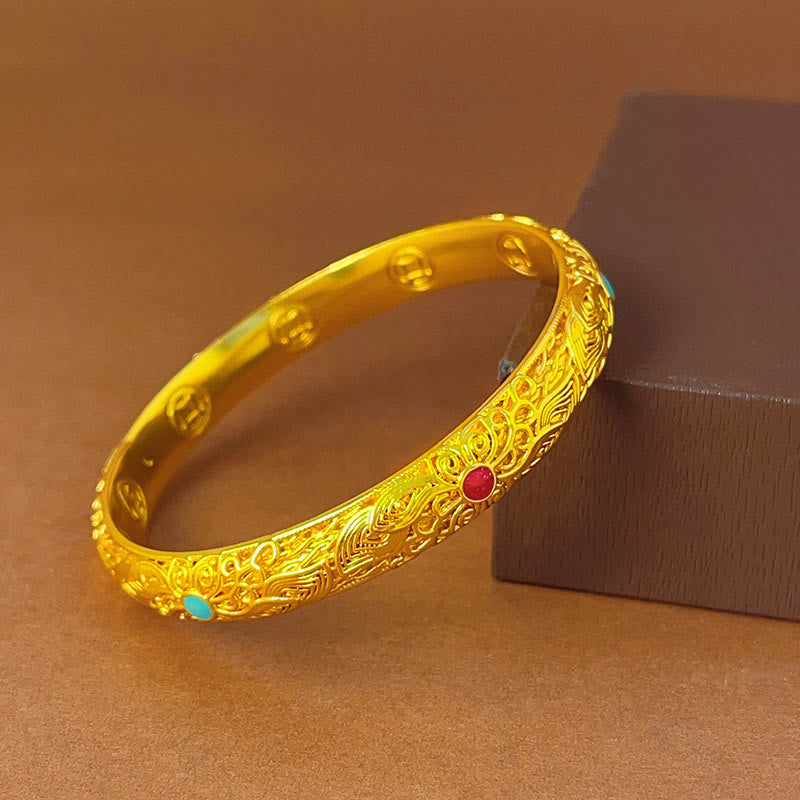 Nimara Ritual Copper Plated Gold Flowers Leaves Luck Bracelet Bangle