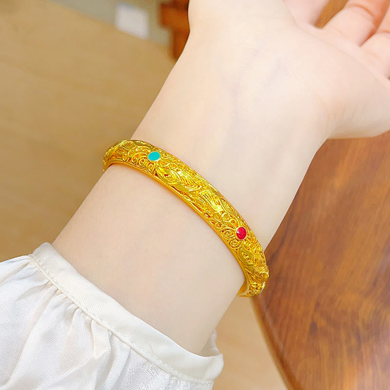 Nimara Ritual Copper Plated Gold Flowers Leaves Luck Bracelet Bangle
