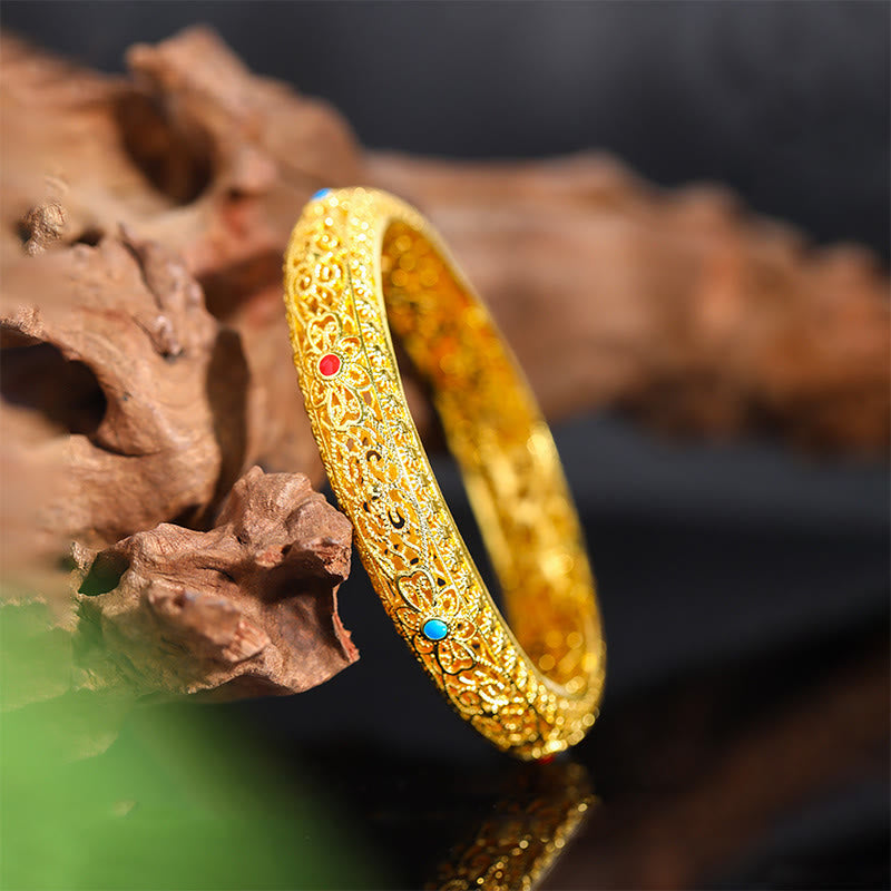 Nimara Ritual Copper Plated Gold Flowers Vine Pattern Luck Bracelet Bangle 2.44 IN (62 MM)