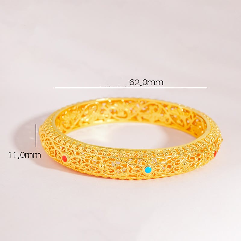 Nimara Ritual Copper Plated Gold Flowers Vine Pattern Luck Bracelet Bangle 2.44 IN (62 MM)