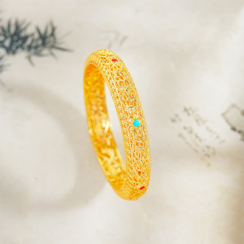 Nimara Ritual Copper Plated Gold Flowers Vine Pattern Luck Bracelet Bangle 2.44 IN (62 MM)