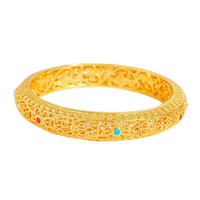 Nimara Ritual Copper Plated Gold Flowers Vine Pattern Luck Bracelet Bangle 2.44 IN (62 MM)