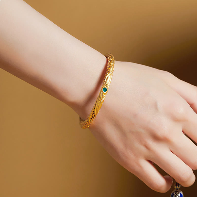 Nimara Ritual 999 Sterling Silver Golden Flower Hollow Design Blessing Bracelet Bangle