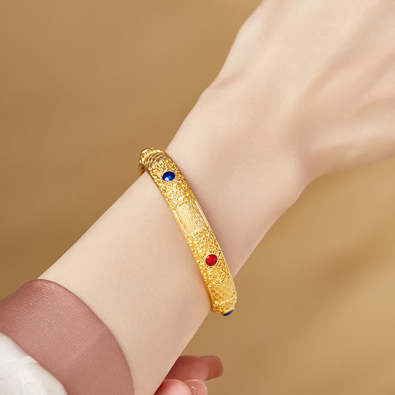 Nimara Ritual 925 Sterling Silver Golden Auspicious Clouds Hollow Design Protection Bracelet Bangle 2.20 IN (56 MM)