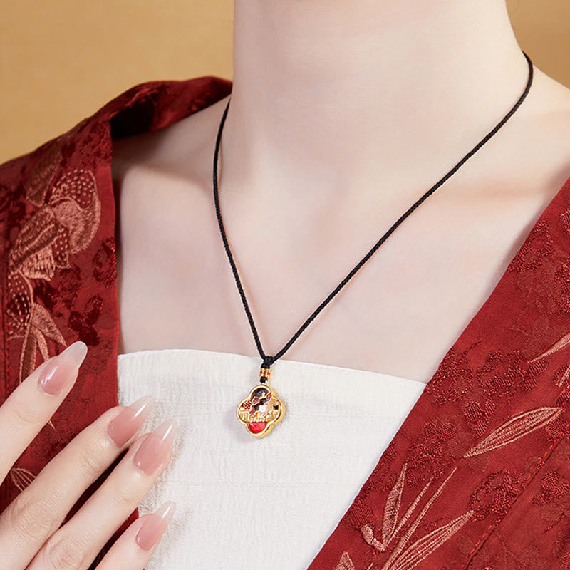 Nimara Ritual 925 Sterling Silver Plum Blossom Cat Four Leaf Clover Blessing Necklace Pendant