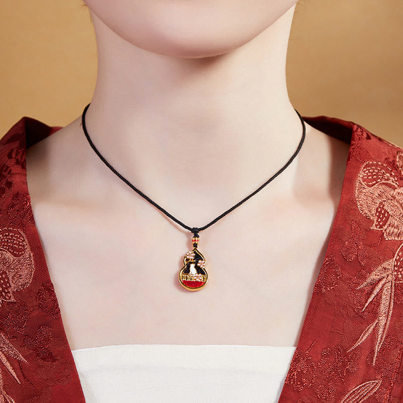 Nimara Ritual 925 Sterling Silver Peach Blossom Cat Gourd Pattern Protection Necklace Pendant