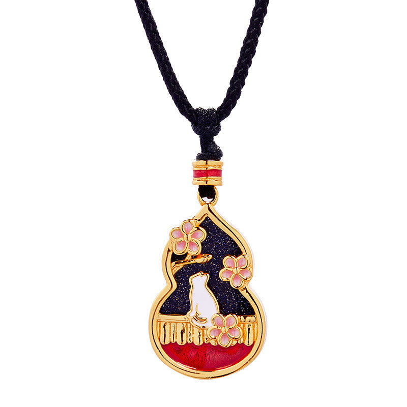 Nimara Ritual 925 Sterling Silver Peach Blossom Cat Gourd Pattern Protection Necklace Pendant