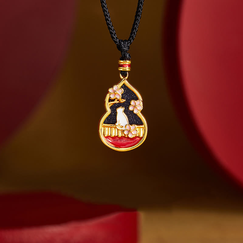 Nimara Ritual 925 Sterling Silver Peach Blossom Cat Gourd Pattern Protection Necklace Pendant