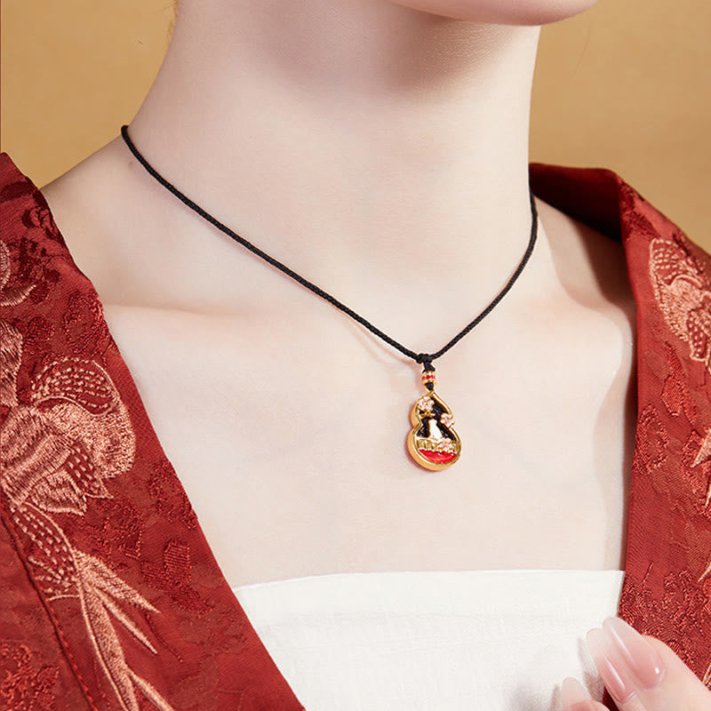 Nimara Ritual 925 Sterling Silver Peach Blossom Cat Gourd Pattern Protection Necklace Pendant