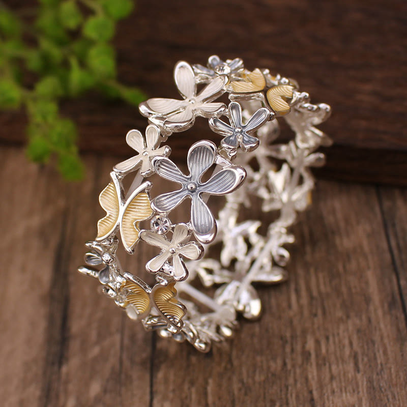 Nimara Ritual Colorful Butterfly Flowers Love Alloy Elastic Bracelet Bangle
