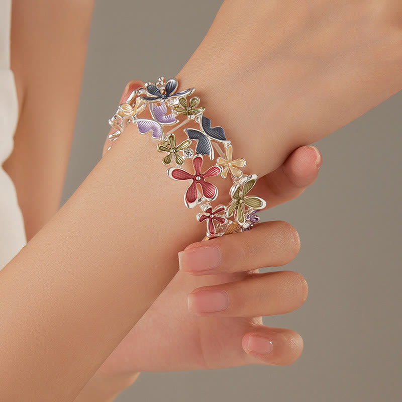 Nimara Ritual Colorful Butterfly Flowers Love Alloy Elastic Bracelet Bangle