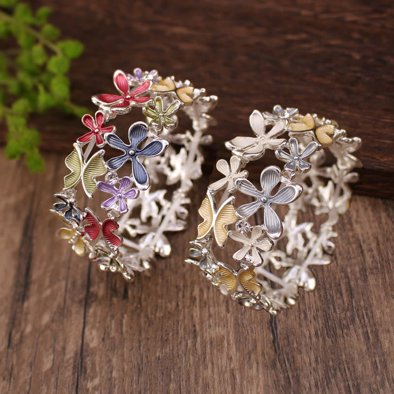Nimara Ritual Colorful Butterfly Flowers Love Alloy Elastic Bracelet Bangle