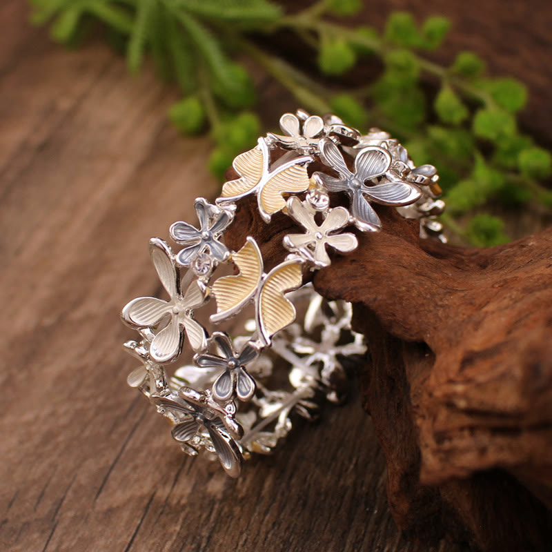 Nimara Ritual Colorful Butterfly Flowers Love Alloy Elastic Bracelet Bangle