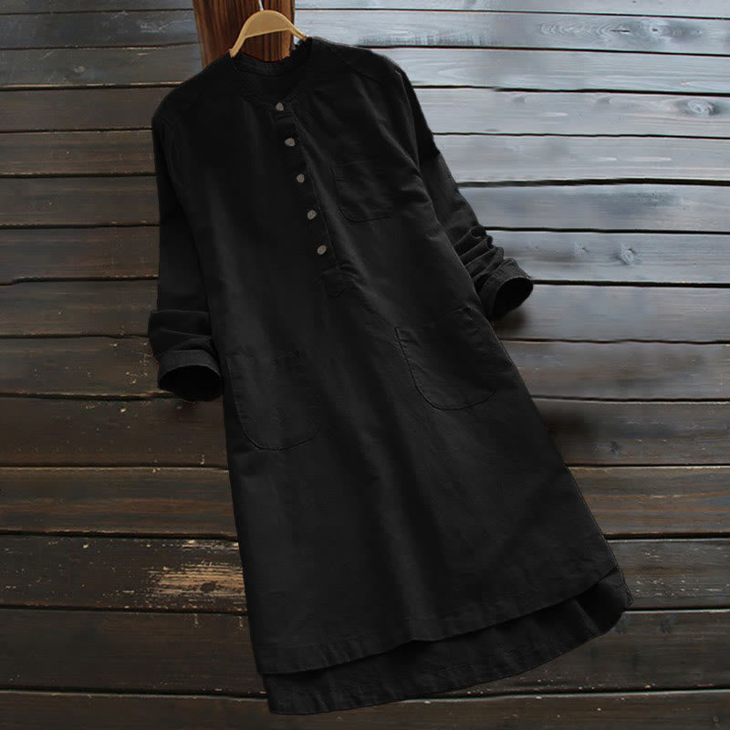 Nimara Ritual Solid Buttons Long Sleeve Women's Shirt With Pockets