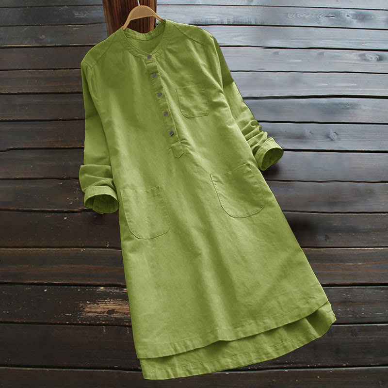 Nimara Ritual Solid Buttons Long Sleeve Women's Shirt With Pockets