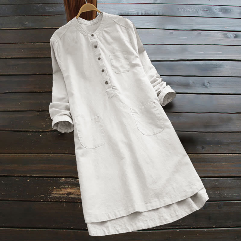 Nimara Ritual Solid Buttons Long Sleeve Women's Shirt With Pockets