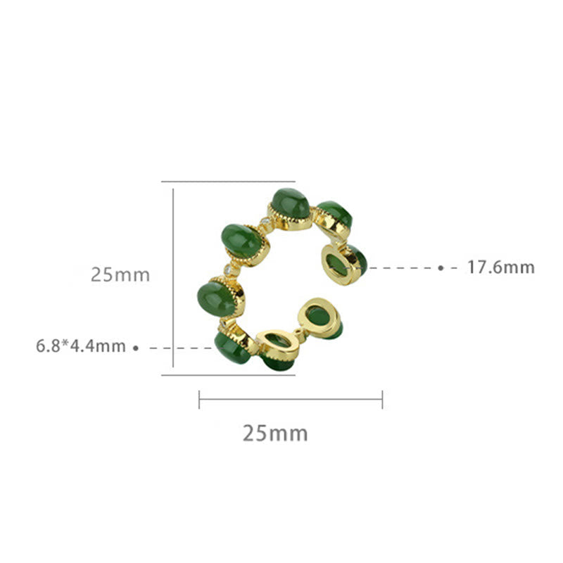 Nimara Ritual 925 Sterling Silver Hetian Cyan Jade Beads Healing Adjustable Ring