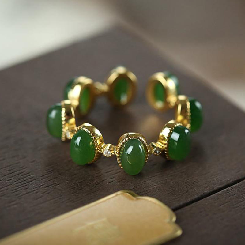 Nimara Ritual 925 Sterling Silver Hetian Cyan Jade Beads Healing Adjustable Ring