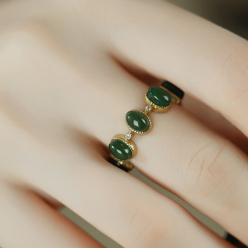 Nimara Ritual 925 Sterling Silver Hetian Cyan Jade Beads Healing Adjustable Ring
