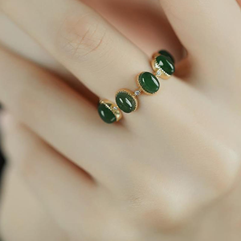 Nimara Ritual 925 Sterling Silver Hetian Cyan Jade Beads Healing Adjustable Ring