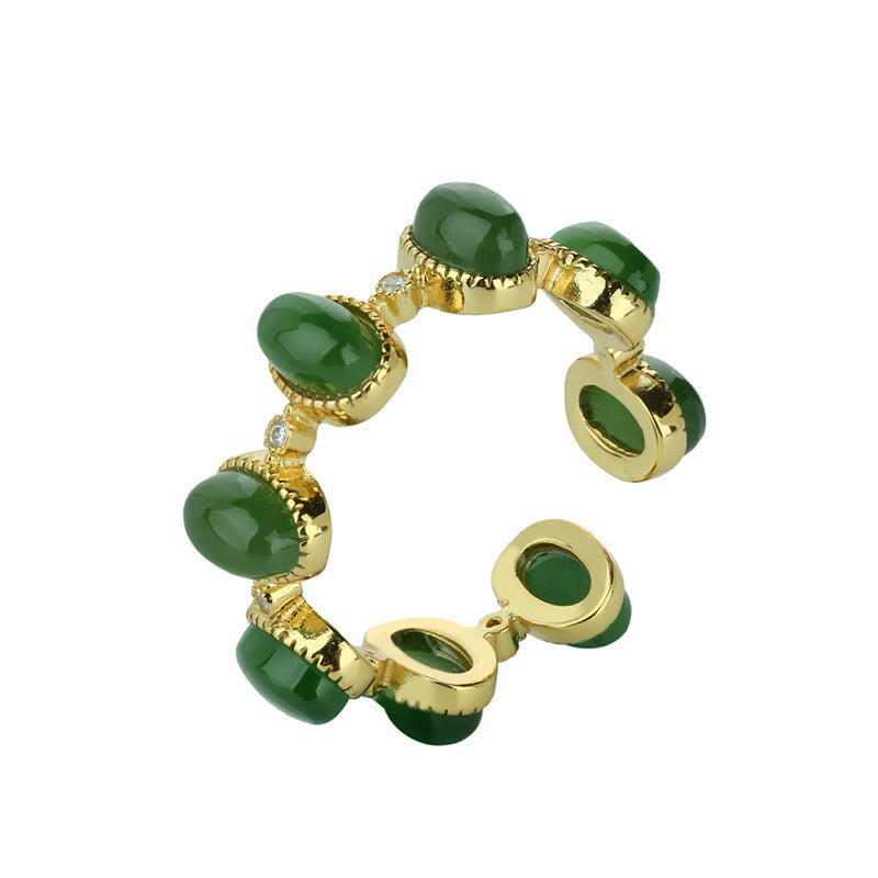 Nimara Ritual 925 Sterling Silver Hetian Cyan Jade Beads Healing Adjustable Ring