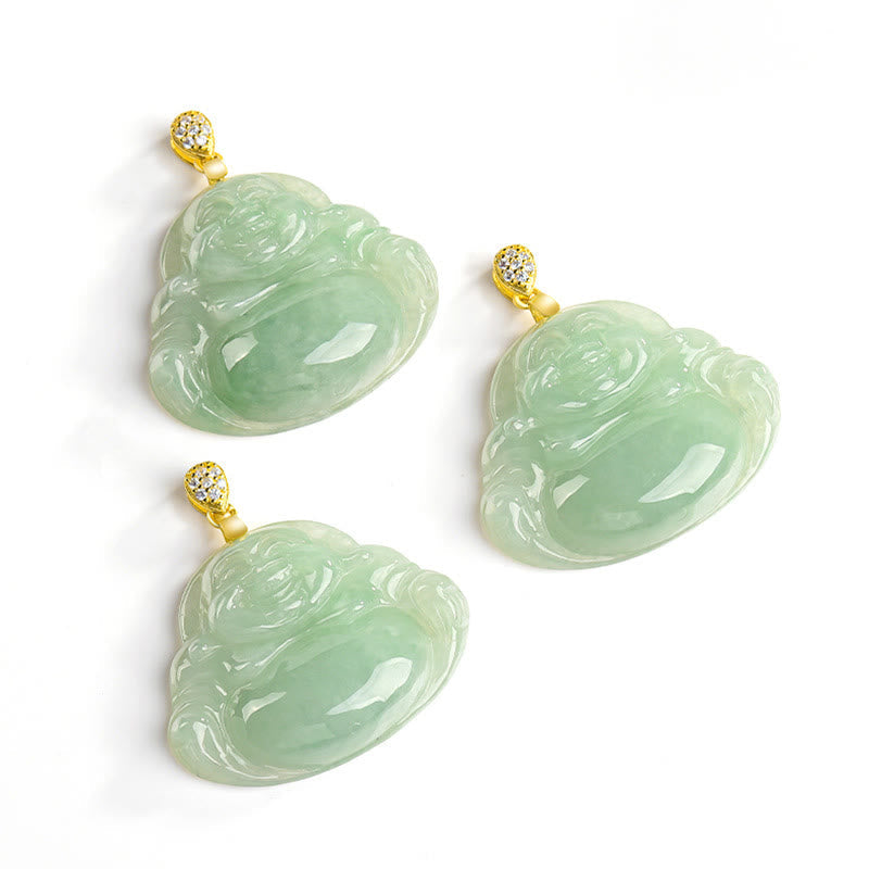 Nimara Ritual Natural Jade Laughing Buddha Luck Prosperity Titanium Steel Chain Necklace Pendant