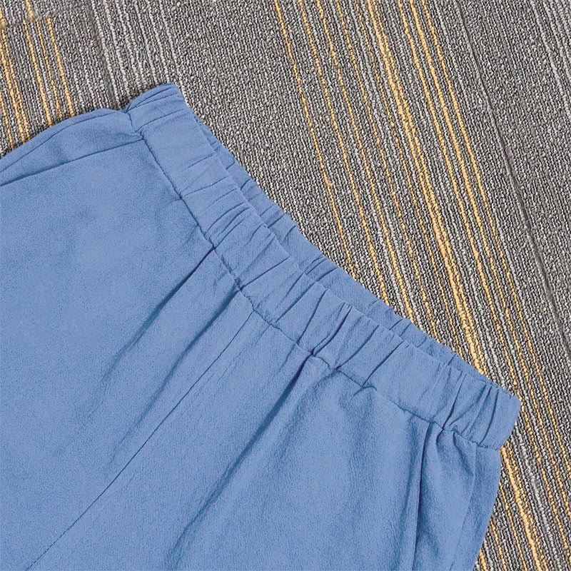 Nimara Ritual Casual Pure Color Hollow Button Cuff Design Women's Cotton Linen Pants With Pockets