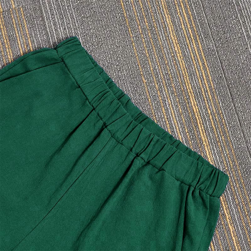 Nimara Ritual Casual Pure Color Hollow Button Cuff Design Women's Cotton Linen Pants With Pockets