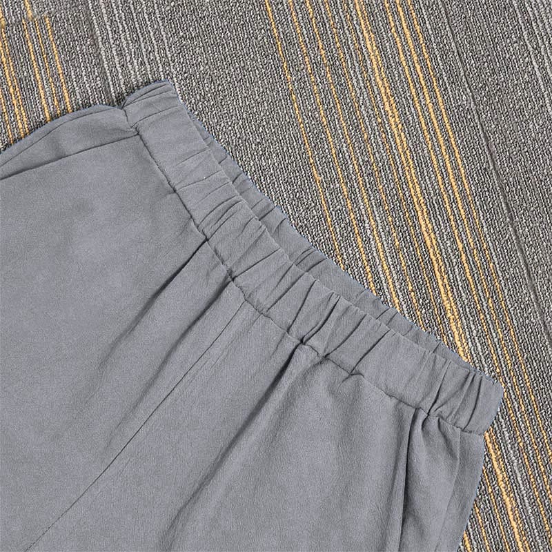 Nimara Ritual Casual Pure Color Hollow Button Cuff Design Women's Cotton Linen Pants With Pockets
