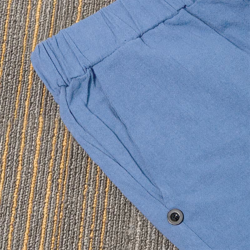 Nimara Ritual Casual Pure Color Hollow Button Cuff Design Women's Cotton Linen Pants With Pockets