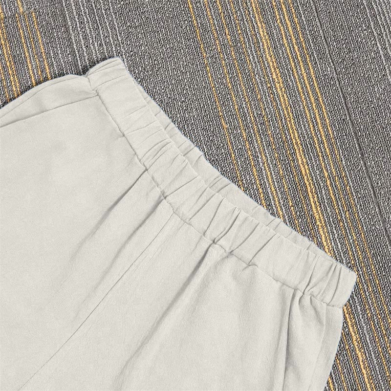 Nimara Ritual Casual Pure Color Hollow Button Cuff Design Women's Cotton Linen Pants With Pockets