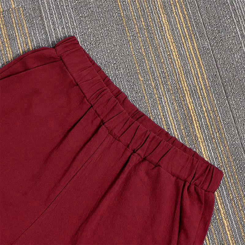 Nimara Ritual Casual Pure Color Hollow Button Cuff Design Women's Cotton Linen Pants With Pockets