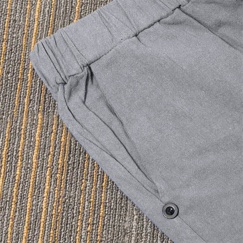 Nimara Ritual Casual Pure Color Hollow Button Cuff Design Women's Cotton Linen Pants With Pockets