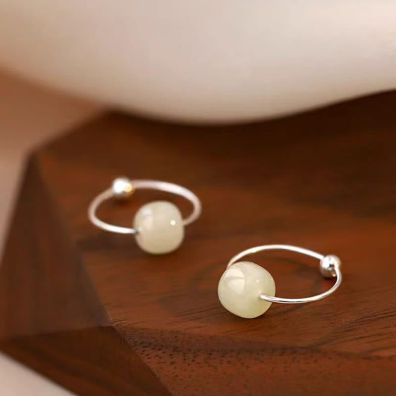 Nimara Ritual 925 Sterling Silver Hetian Jade Bead Luck Earrings