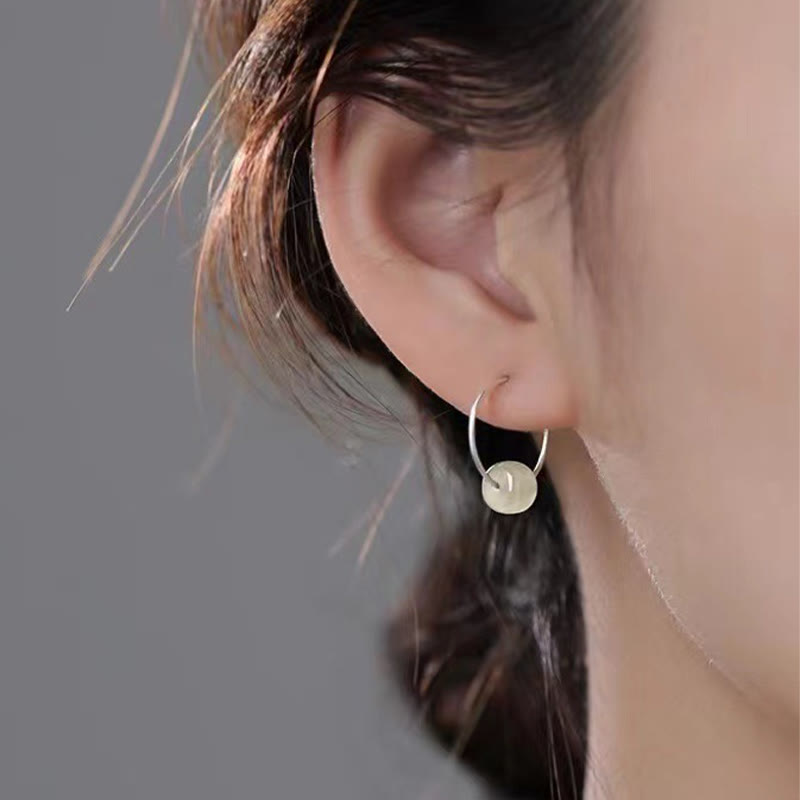 Nimara Ritual 925 Sterling Silver Hetian Jade Bead Luck Earrings
