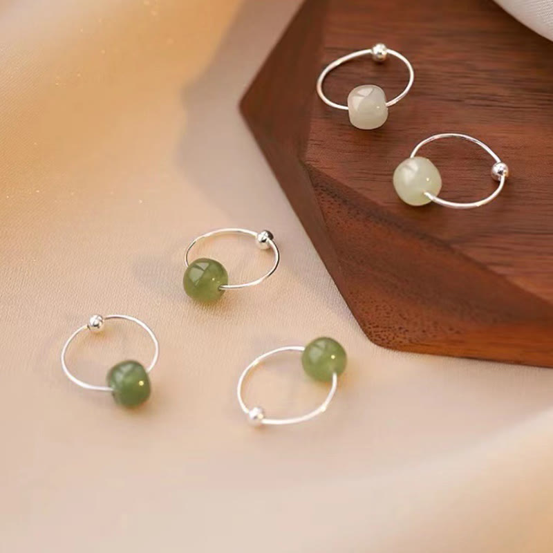 Nimara Ritual 925 Sterling Silver Hetian Jade Bead Luck Earrings