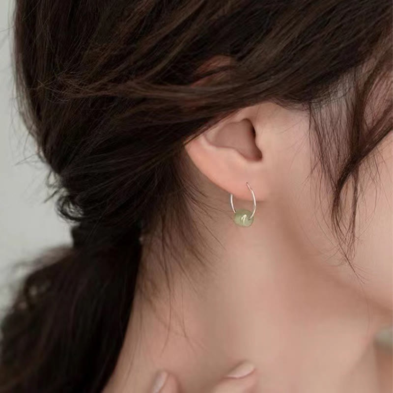 Nimara Ritual 925 Sterling Silver Hetian Jade Bead Luck Earrings