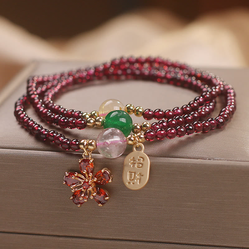 Nimara Ritual Natural 3mm Ultra-thin Garnet Beads Cherry Blossom Flower Attract Fortune Protection Multilayer Bracelet