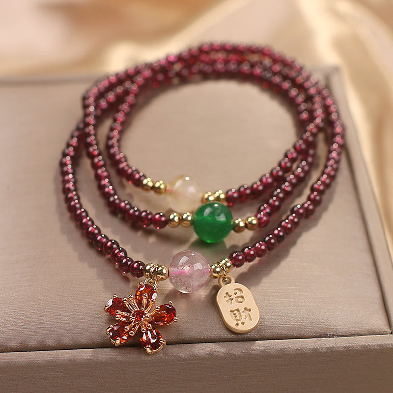 Nimara Ritual Natural 3mm Ultra-thin Garnet Beads Cherry Blossom Flower Attract Fortune Protection Multilayer Bracelet