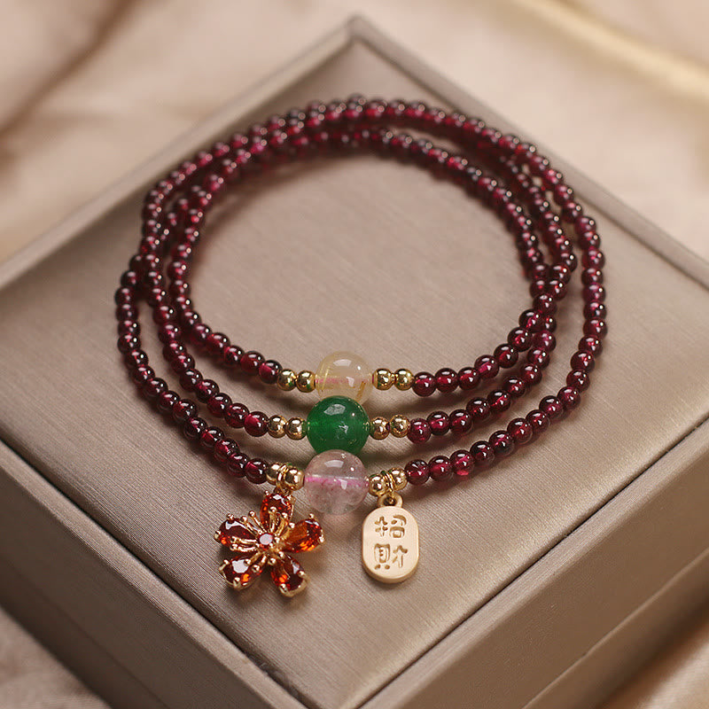 Nimara Ritual Natural 3mm Ultra-thin Garnet Beads Cherry Blossom Flower Attract Fortune Protection Multilayer Bracelet