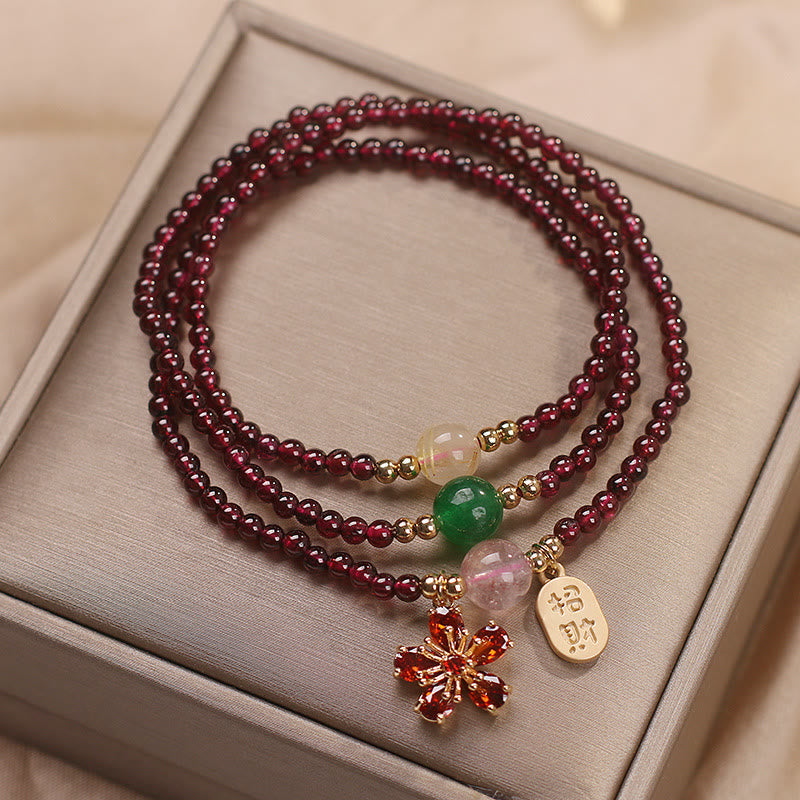 Nimara Ritual Natural 3mm Ultra-thin Garnet Beads Cherry Blossom Flower Attract Fortune Protection Multilayer Bracelet