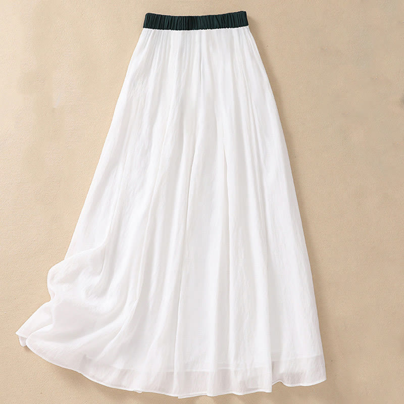 Nimara Ritual Casual Contrasting Color Pleated Lace-Up Design Women's 7-8 Length Skirt
