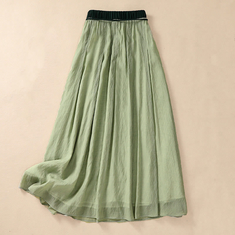 Nimara Ritual Casual Contrasting Color Pleated Lace-Up Design Women's 7-8 Length Skirt