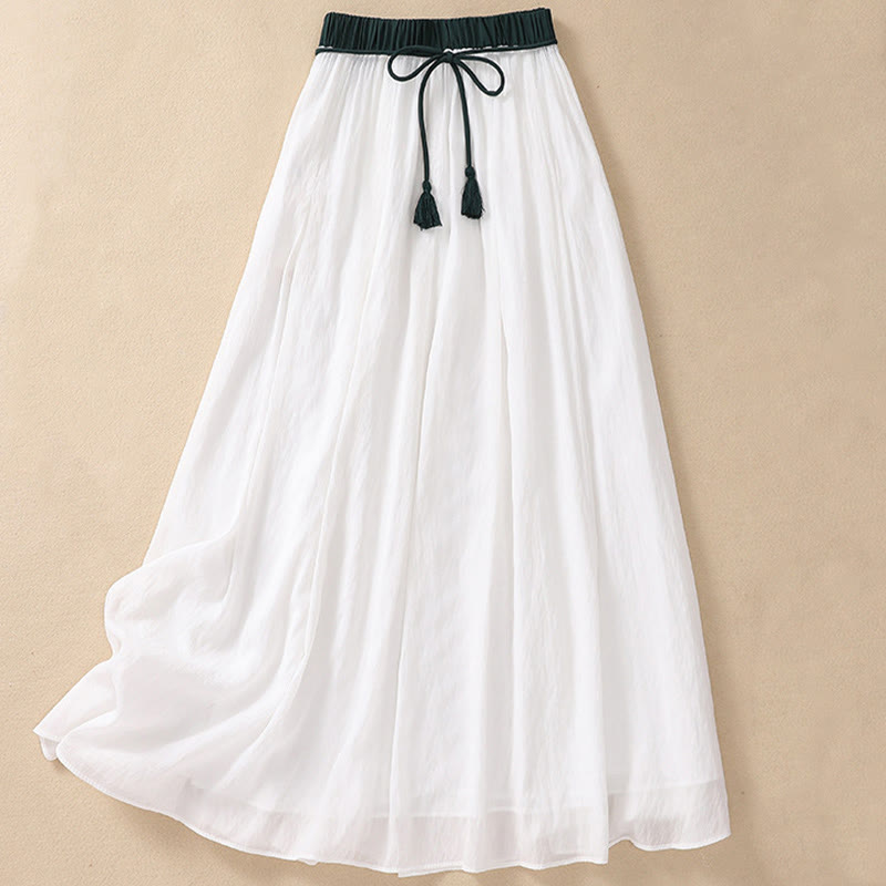 Nimara Ritual Casual Contrasting Color Pleated Lace-Up Design Women's 7-8 Length Skirt