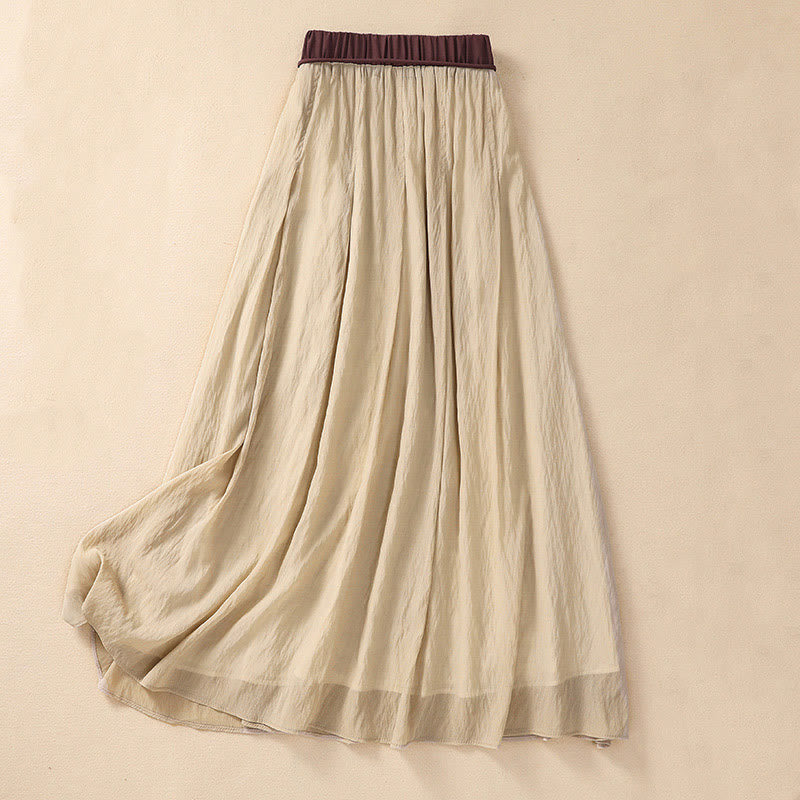 Nimara Ritual Casual Contrasting Color Pleated Lace-Up Design Women's 7-8 Length Skirt