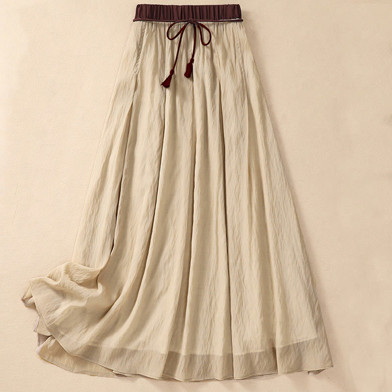 Nimara Ritual Casual Contrasting Color Pleated Lace-Up Design Women's 7-8 Length Skirt