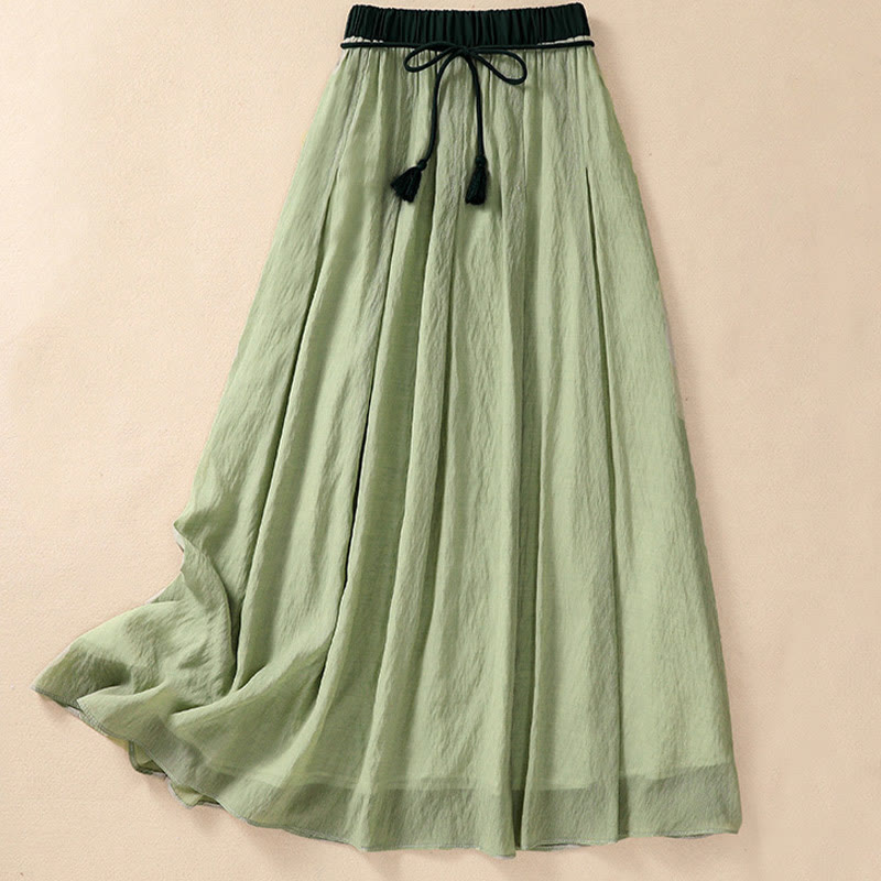 Nimara Ritual Casual Contrasting Color Pleated Lace-Up Design Women's 7-8 Length Skirt
