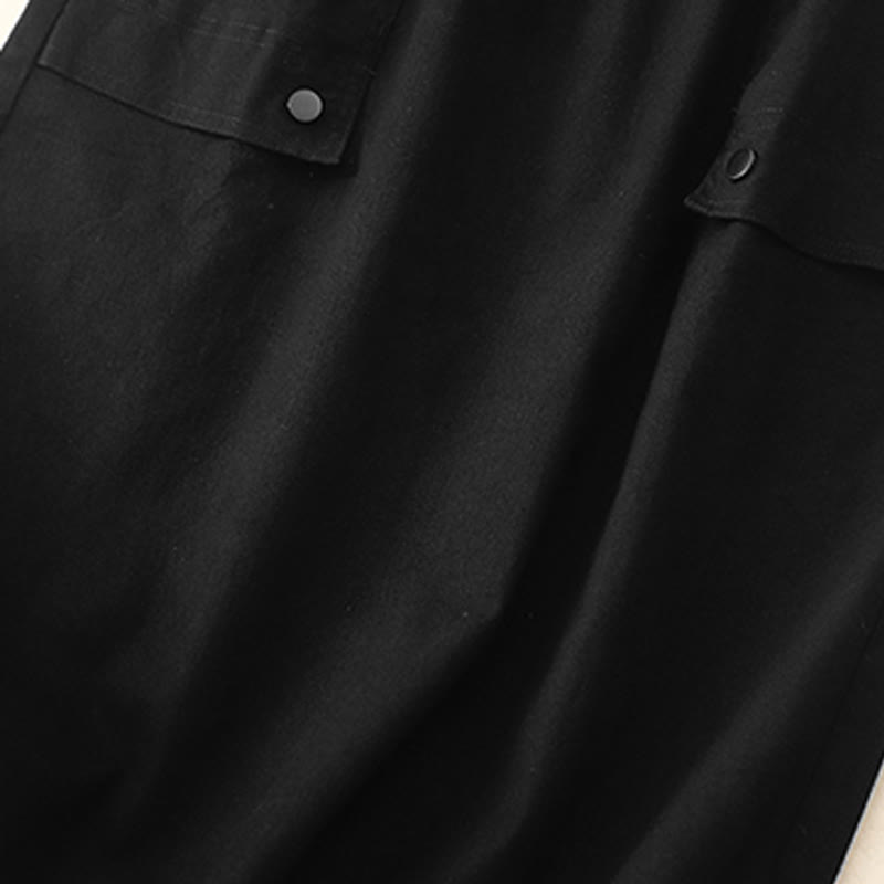 Nimara Ritual Vintage Plain Drawstring Button Design Slide Slite Women's Cotton Linen 7-8 Length Skirt With Pockets
