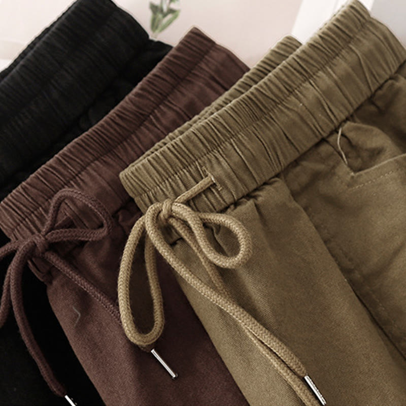 Nimara Ritual Vintage Plain Drawstring Button Design Slide Slite Women's Cotton Linen 7-8 Length Skirt With Pockets